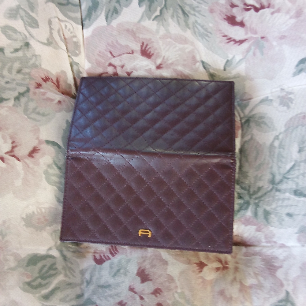 Etienne Aigner Quilted Burgundy Checkbook Cover/Holder